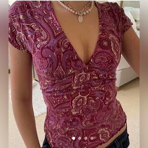 APT9 Y2K Paisley Crew-Neck Women Top - Purple L